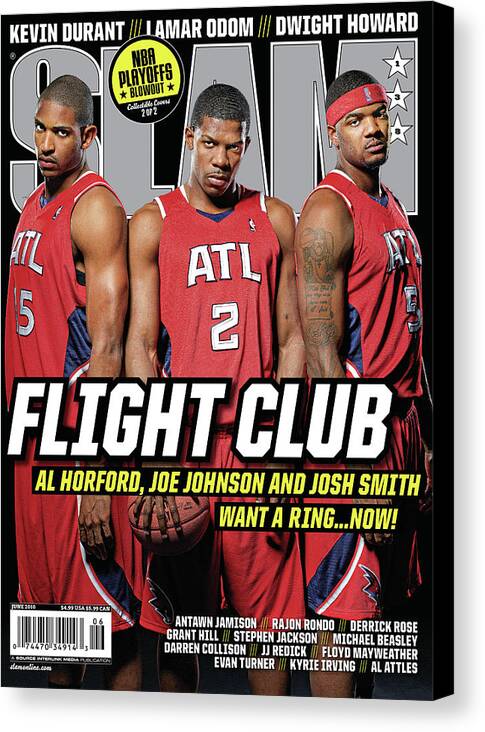 Al Horford Canvas Print featuring the photograph Flight Club: Al Horford, Joe Johnson and Josh Smith want a ring now! SLAM Cover by Atiba Jefferson