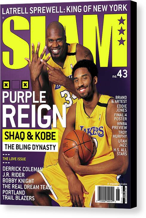 Sports Canvas Print featuring the photograph Purple Reign - Shaq & Kobe: The Bling Dynasty SLAM Cover by Getty Images