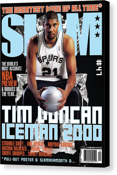 Tim Duncan Canvas Print featuring the photograph Tim Duncan: Iceman 2000 SLAM Cover by Atiba Jefferson