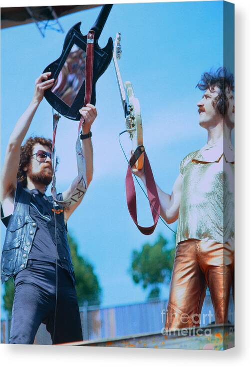 Concert Photos For Sale Canvas Print featuring the photograph Eric Bloom and Buck Dharma of Blue Oyster Cult at Day on the Green in Oakland #1 by Daniel Larsen