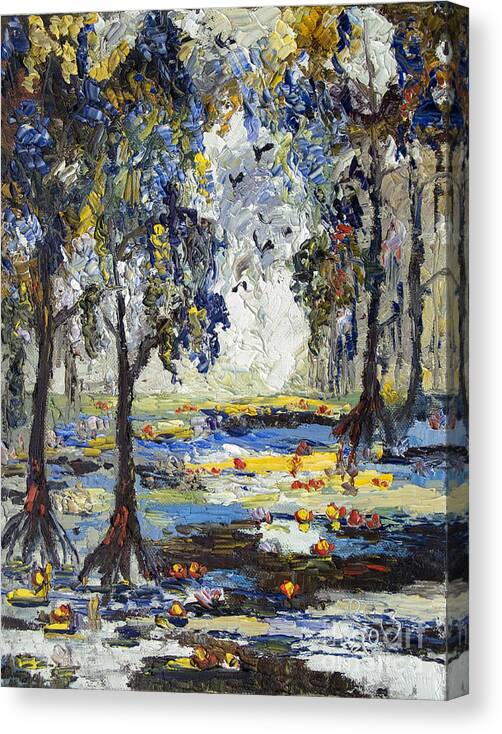 Landscape Canvas Print featuring the painting 9 AM In The Okefenokee Georgia by Ginette Callaway