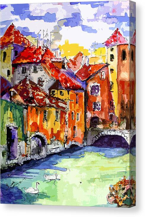 Abstract Canvas Print featuring the painting Abstract Old Houses in Annecy France by Ginette Callaway