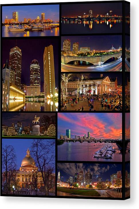 Boston Canvas Print featuring the photograph Boston Nights Collage by Joann Vitali