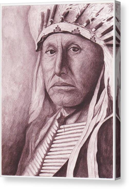 Indain Chief-indain Art-indain Painting-western-wild West-new Frontier-feathers-breast Plate- Hostiles-red Skins-red Man-plains Indain Canvas Print featuring the painting Chief Red Tomahawk by Billie Bowles