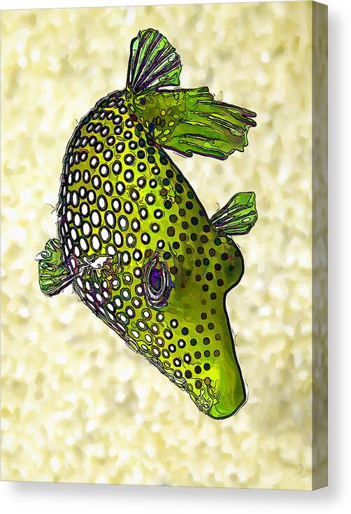 Nature Canvas Print featuring the digital art Guinea Fowl Puffer Fish in Green by ABeautifulSky Photography by Bill Caldwell