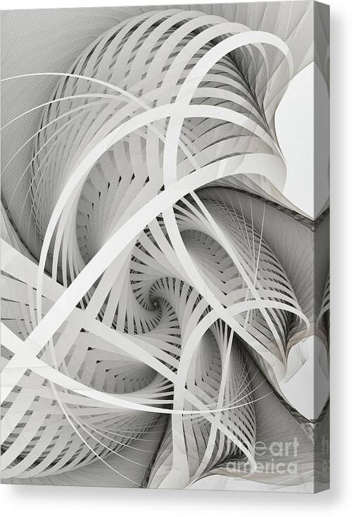 Fractal Canvas Print featuring the digital art In Betweens-White Fractal Spiral by Karin Kuhlmann