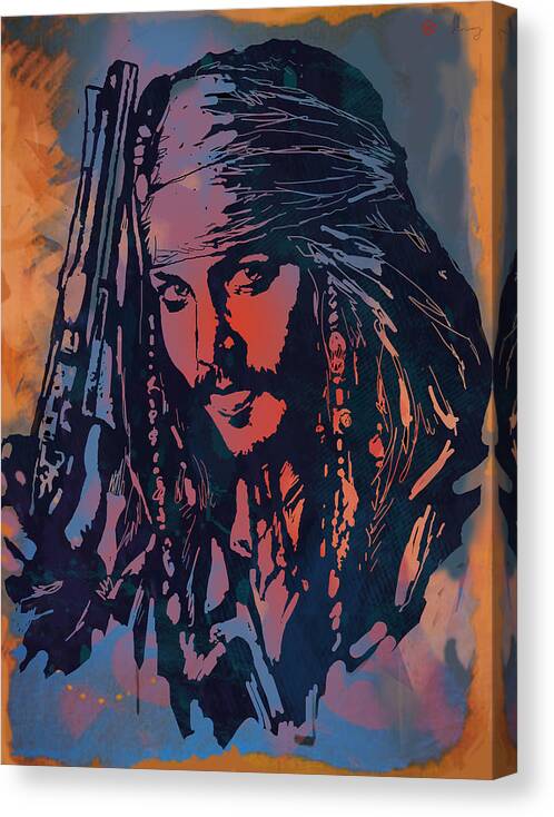 John Christopher johnny Depp Ii Is An American Actor Canvas Print featuring the drawing Johnny Depp - Stylised Etching Pop Art Poster by Kim Wang