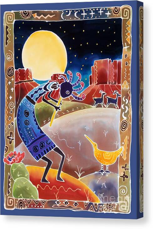 Kokopelli Canvas Print featuring the painting Kokopelli Sings Up the Moon by Harriet Peck Taylor