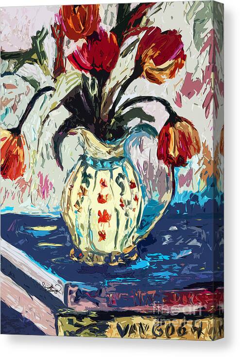 Tulips Canvas Print featuring the painting Modern Abstract Tulips Still Life by Ginette Callaway