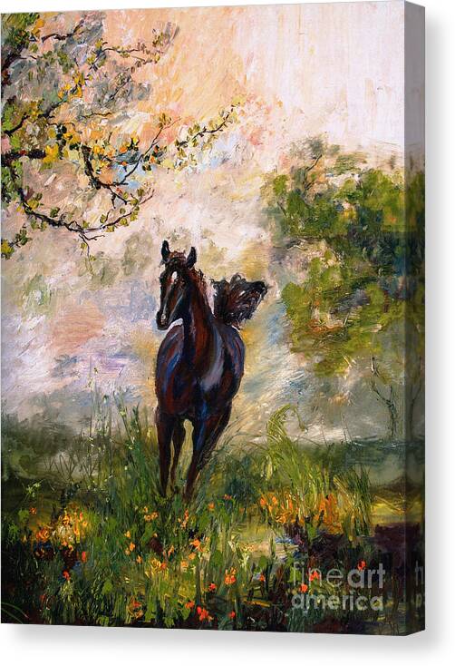 Horses Canvas Print featuring the painting Running Free Horse Painting by Ginette Callaway