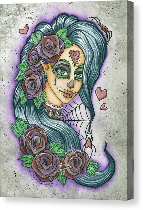 Dia De Los Muertos Canvas Print featuring the painting Spider Bite by Charity Dauenhauer