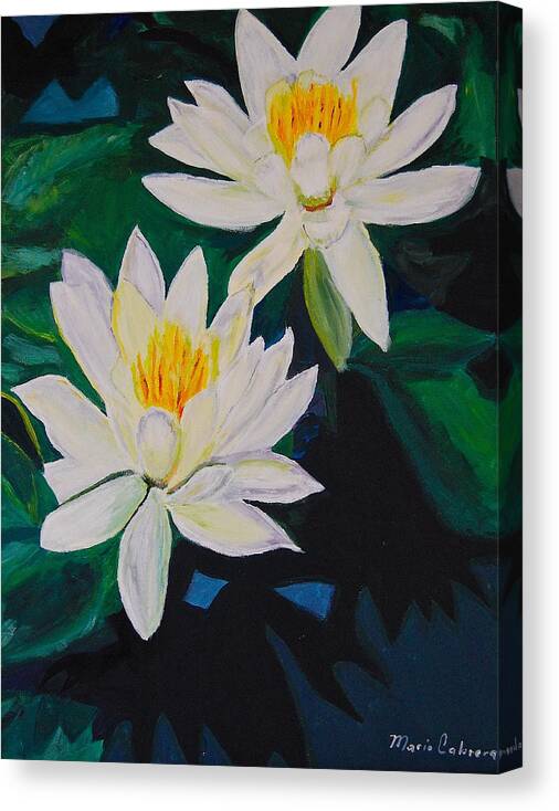 White Flowers Canvas Print featuring the painting White Flowers by Mario Cabrera
