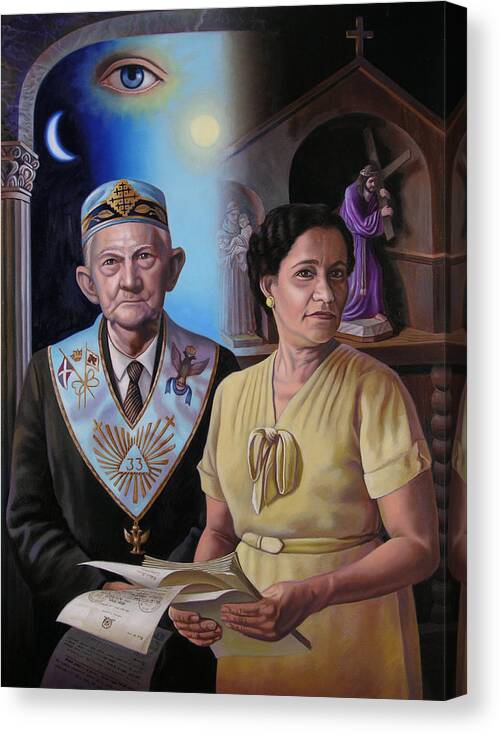Grandparent Canvas Print featuring the painting My Grandparents by Miguel Tio