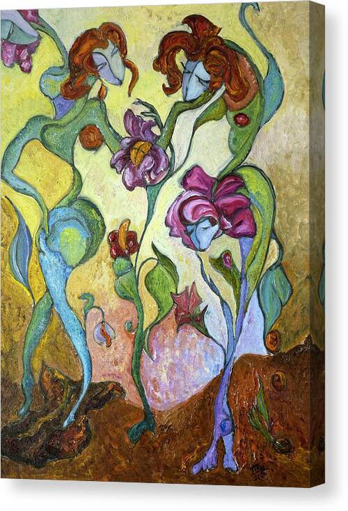 Figurative Art Paintings Canvas Print featuring the painting Beginning by Mila Ryk