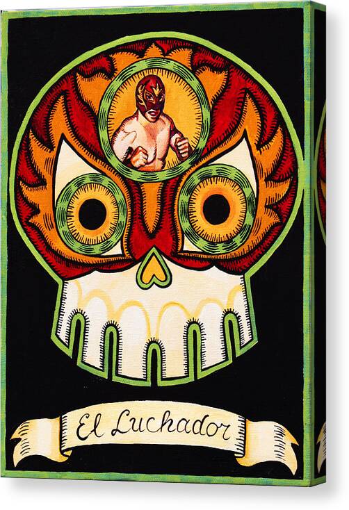 Skull Canvas Print featuring the painting El Luchador - The Wrestler by Mix Luera