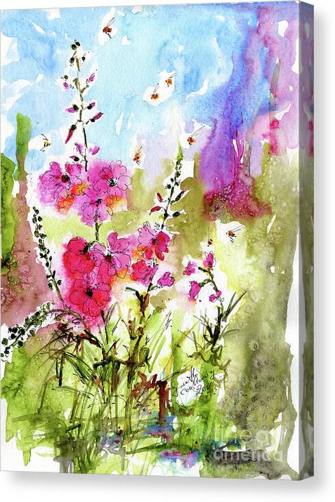 Flowers Canvas Print featuring the painting Pink Lavatera Watercolor Painting by Ginette by Ginette Callaway