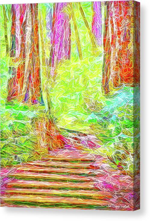 Joelbrucewallach Canvas Print featuring the digital art Stairway Through The Redwoods - Tamalpais California by Joel Bruce Wallach