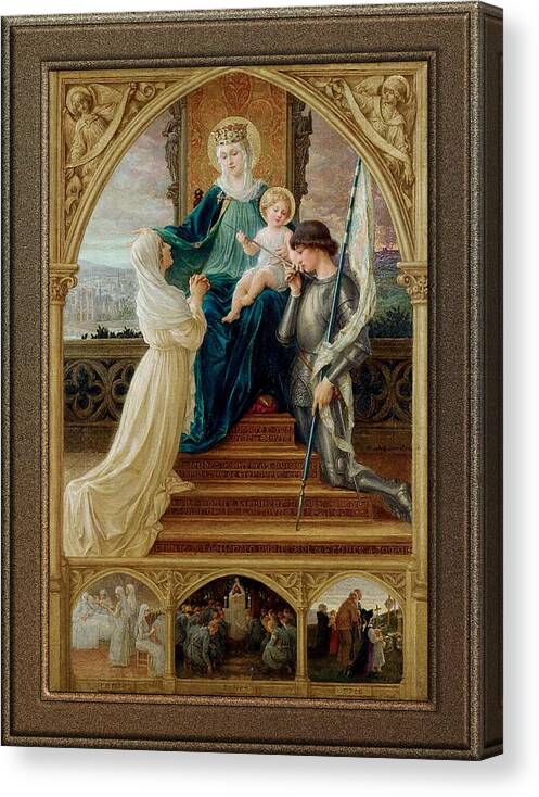 Madonna And Child Canvas Print featuring the painting Madonna and Child Seated Between St. Genevieve and Joan Of Arc by Elisabeth Sonrel by Xzendor7