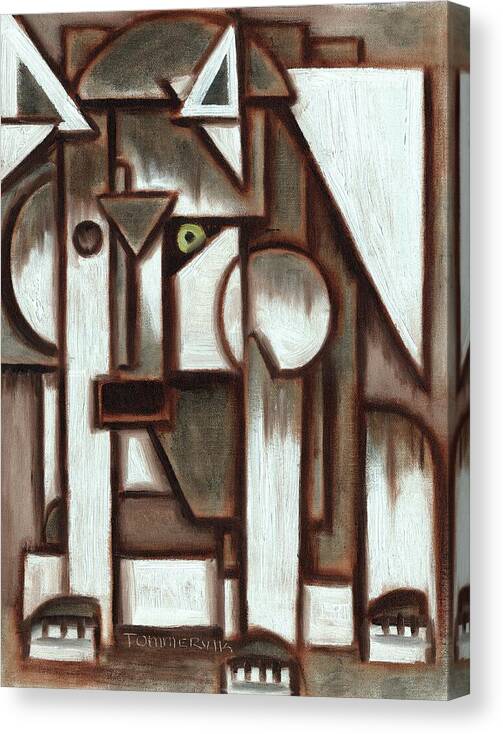 Wolf Canvas Print featuring the painting Tommervik Geometric Gray Abstract Wolf Art Print by Tommervik