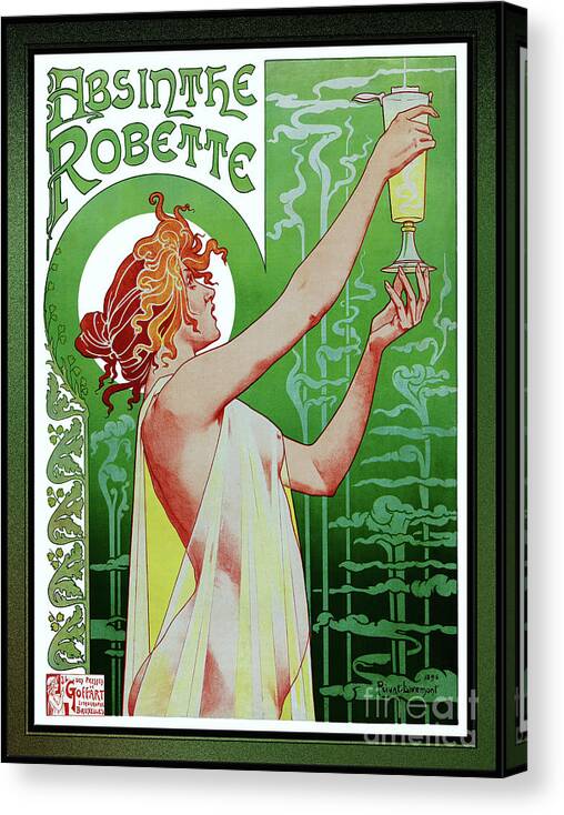 Absinthe Robette Canvas Print featuring the painting Absinthe Robette by Henri Privat-Livemont - Xzendor7 Vintage Art Reproductions by Rolando Burbon