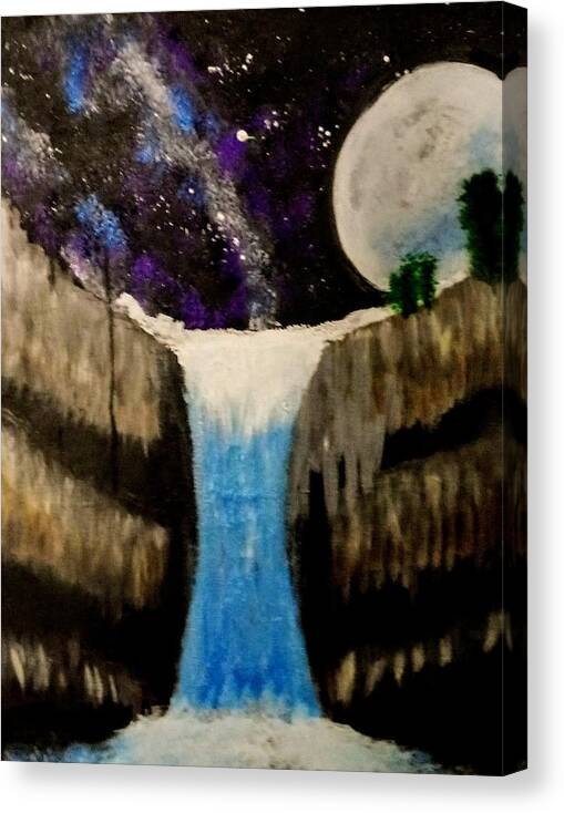 Moon Canvas Print featuring the painting Moonlite Waterfall by Anna Adams