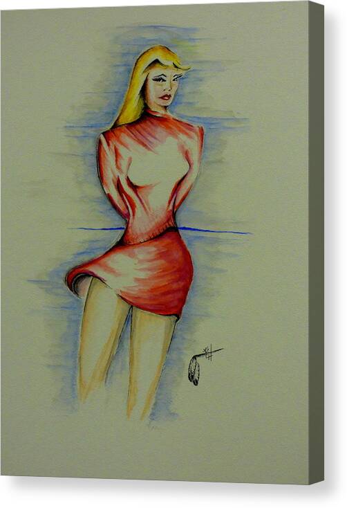 Watercolor Canvas Print featuring the painting Sultry Red by Kem Himelright