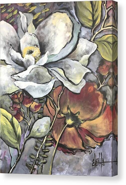 Floral Wall Art Canvas Print featuring the painting The Gardenia and Poppy by Eleatta Diver