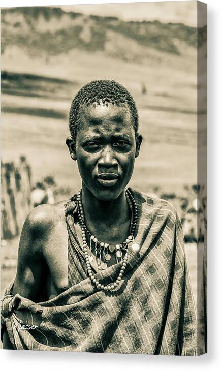 Maasai Canvas Print featuring the photograph 4300 Portrait Young Maasai Ngorongoro Tanzania by Amyn Nasser Neptune Gallery