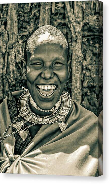 Woman Mother Laughter Of Life Canvas Print featuring the photograph Portrait Maasai Woman Ngorongoro 4187 by Amyn Nasser