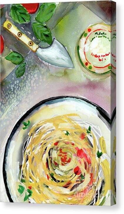 Food Art Canvas Print featuring the painting Italian Cuisine Pasta Food Art Watercolors by Ginette Callaway