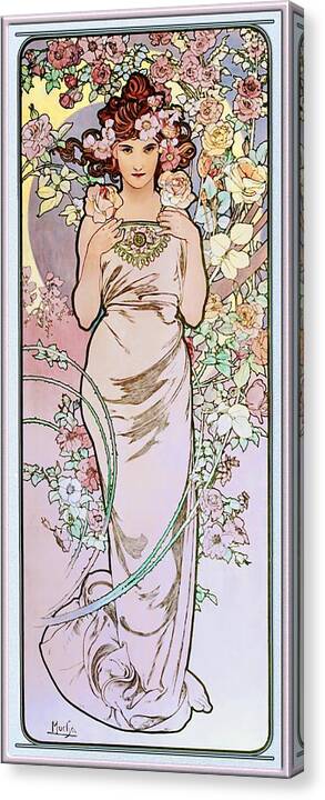 Rose Canvas Print featuring the painting Rose by Alphonse Mucha by Rolando Burbon