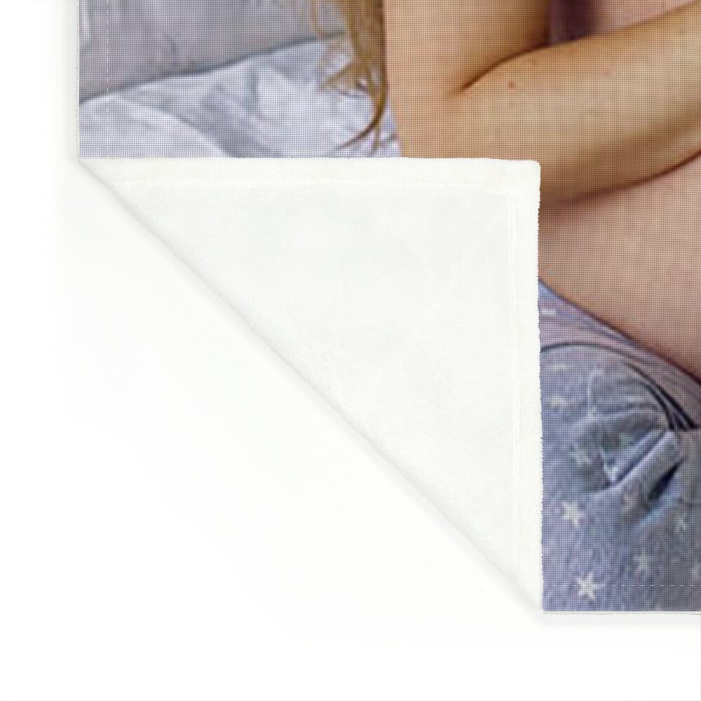 Pregnant Girl In Bra And Pants Sitting On Bed #4 Fleece Blanket by Elena  Saulich - Pixels