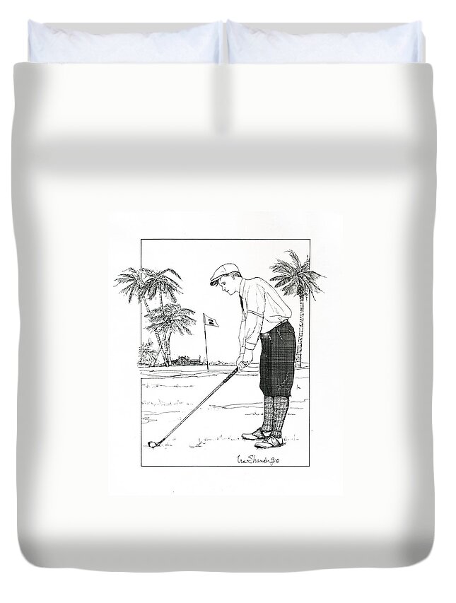 Golf Duvet Cover featuring the drawing 1920's Vintage Golfer by Ira Shander