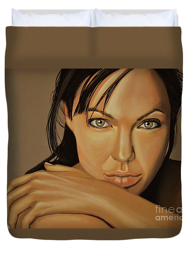 Angelina Jolie Duvet Cover featuring the painting Angelina Jolie 2 by Paul Meijering