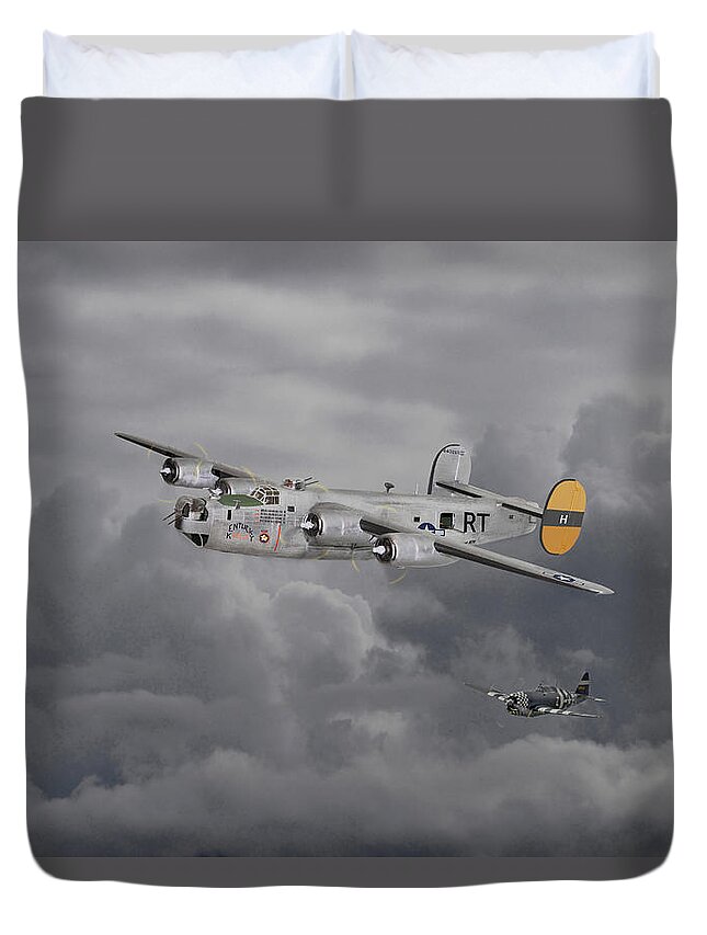 Aircraft Duvet Cover featuring the digital art B24 Liberator 446th Bomb Group by Pat Speirs