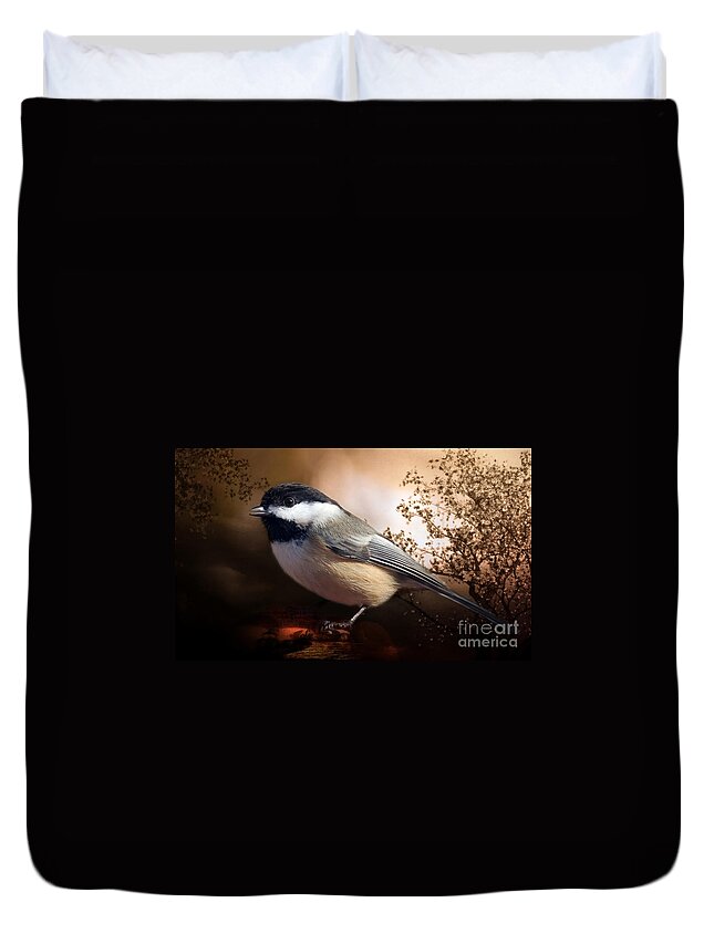 Bird Duvet Cover featuring the photograph Black Capped Chickadee by Elaine Manley