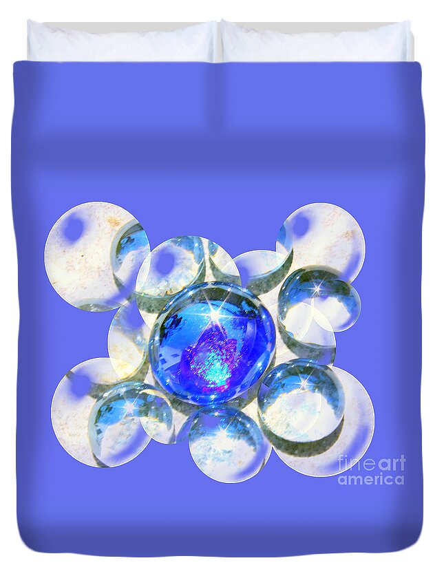 Abstract Duvet Cover featuring the photograph Blue Glass Bubble Abstract by Judy Palkimas