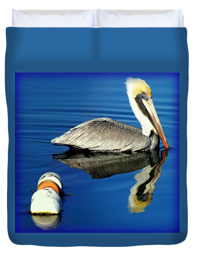 Pelicans Duvet Cover featuring the photograph Blues Pelican by Karen Wiles