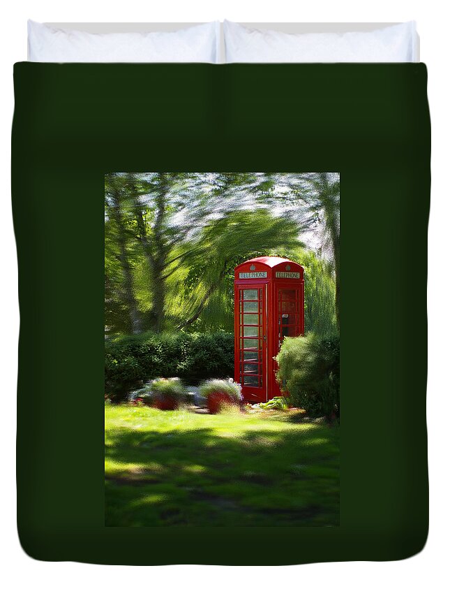 Red Phone Booth Duvet Cover featuring the photograph Booth at the Park by Randy Pollard