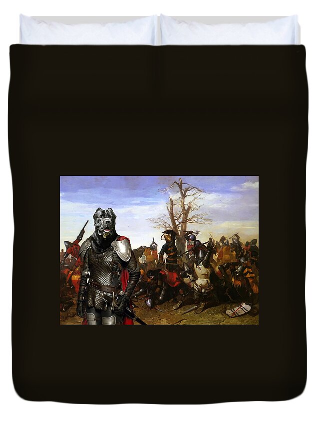 Cane Corso Duvet Cover featuring the painting Cane Corso Art Canvas Print - Swords and bravery by Sandra Sij
