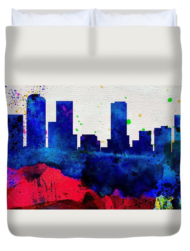 Denver Duvet Cover featuring the painting Denver City Skyline by Naxart Studio