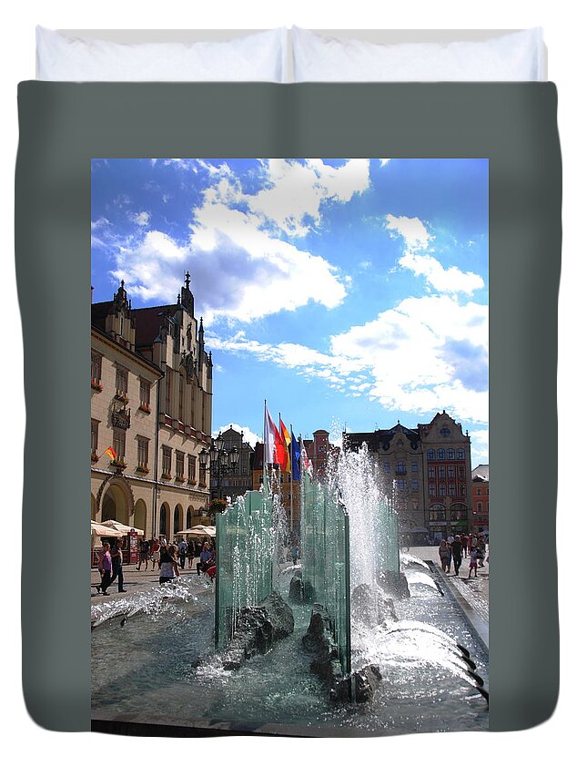 Wroclaw Old Town Duvet Cover featuring the photograph Fountain Wroclaw Old Town by Jacqueline M Lewis