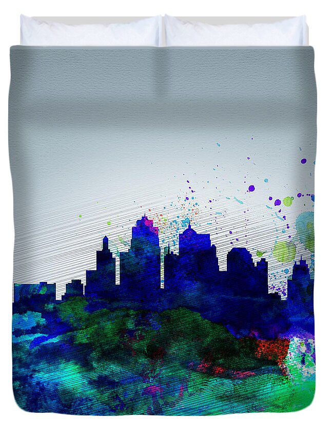 Kansas City Duvet Cover featuring the painting Kansas City Watercolor Skyline by Naxart Studio