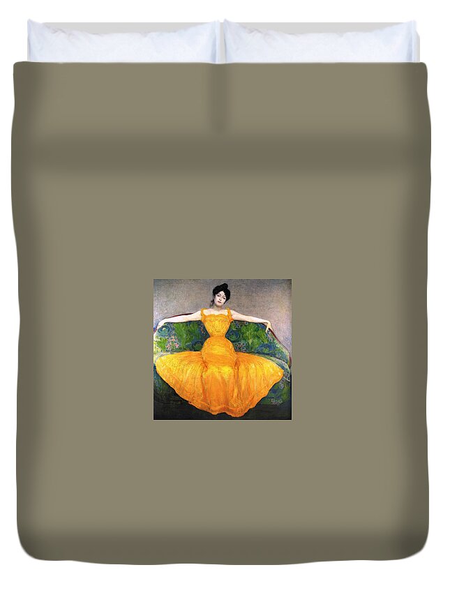 Max Kurzwell Duvet Cover featuring the painting Lady in Yellow Dress by MotionAge Designs