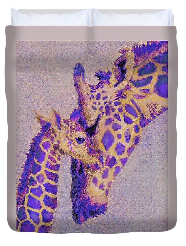 Giraffe Duvet Cover featuring the digital art Loving Purple Giraffes by Jane Schnetlage