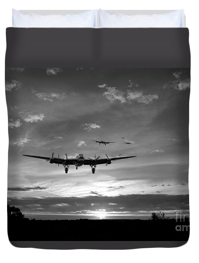 Lancaster Bombers Duvet Cover featuring the digital art Made It Home - Mono by Airpower Art