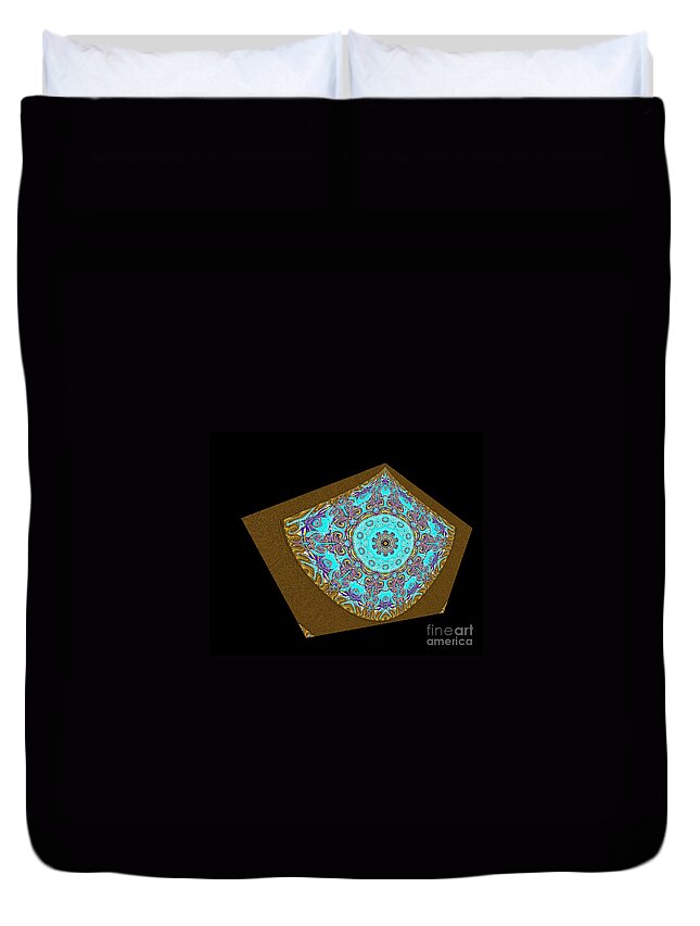 Magnitude Duvet Cover featuring the digital art Magnitude. Black Blue and Gold Design by Oksana Semenchenko