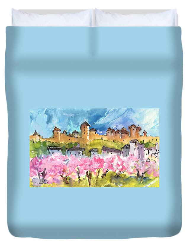 Travel Duvet Cover featuring the painting Memory of Carcassonne by Miki De Goodaboom