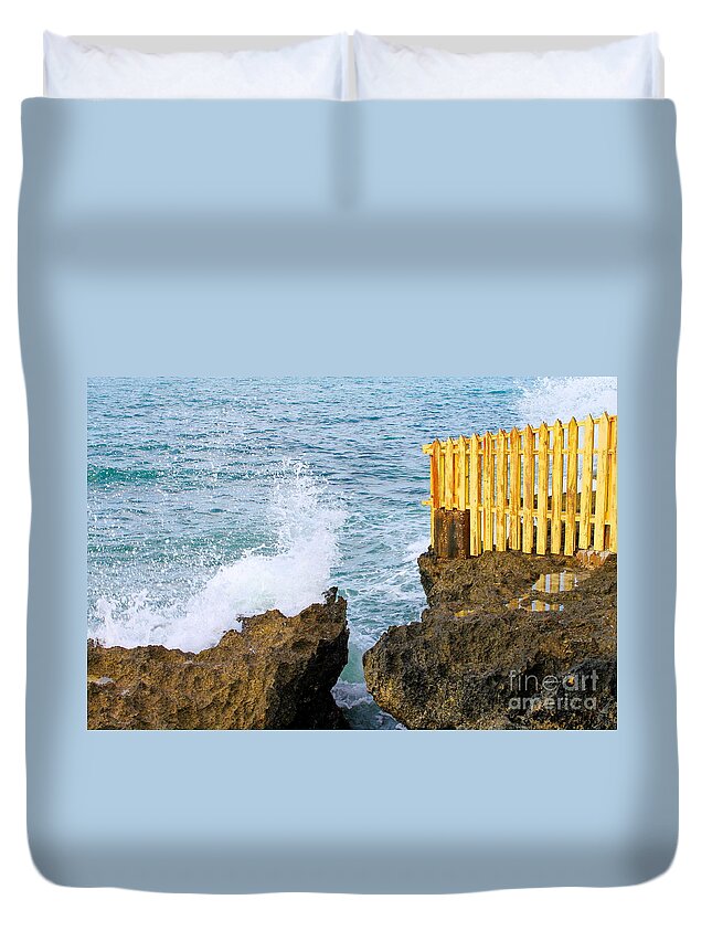 Jamaica Duvet Cover featuring the photograph Negril Sea Splash by Debbie Levene