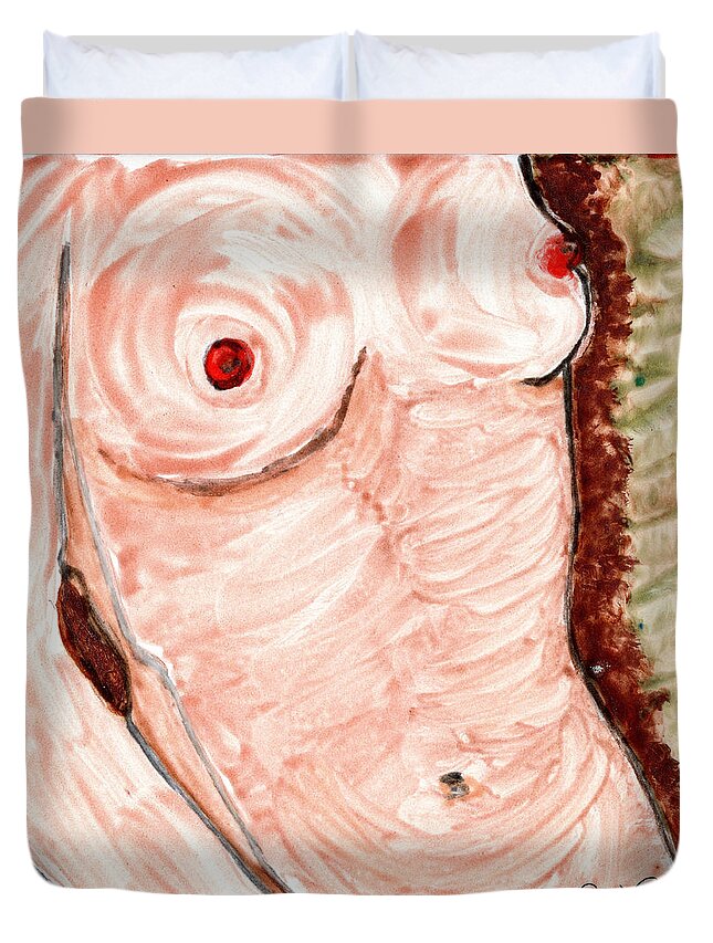 Nude Female Torso Duvet Cover featuring the painting Nude Female Torso by Joan Reese